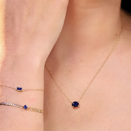 14K Solid Gold Lab-Grown Blue Sapphire 18" Necklace