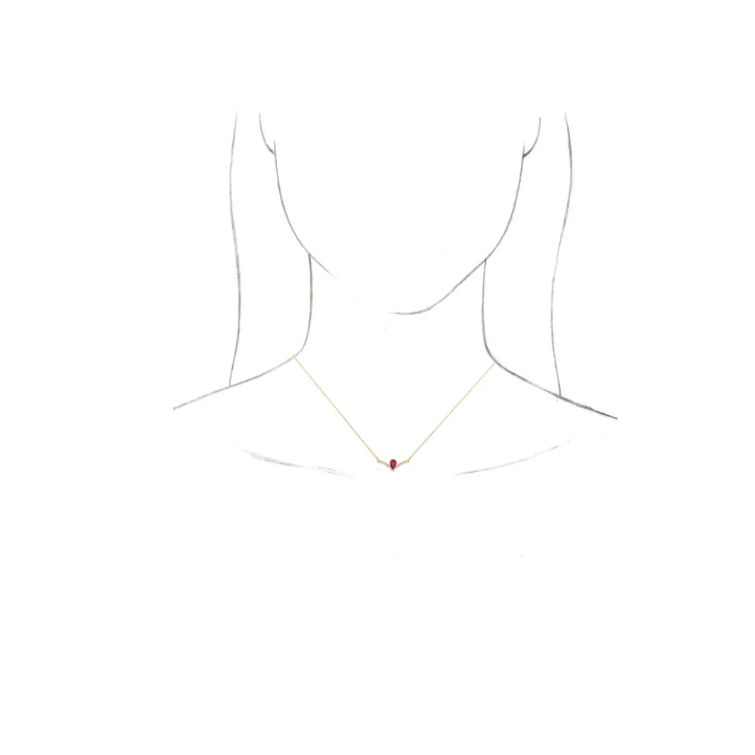14K Gold Pear Lab-Grown Ruby & Natural Diamond Necklace