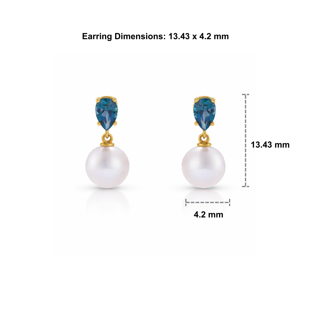 Akoya Pearl Earrings with Natural London Blue Topaz