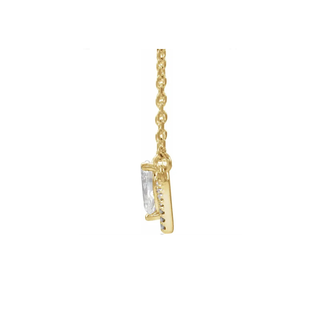 14K Gold Pear Natural Diamond V Bar Necklace