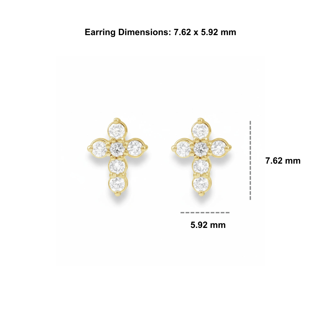Natural Diamond Cross Earrings in Solid Gold