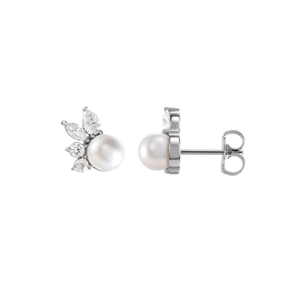 Natural Diamond 0.5 CTW  & Cultured Akoya Pearl Earrings