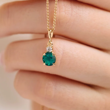 Lab-Grown Emerald Diamond Necklace 16–18" Adjustable Chain