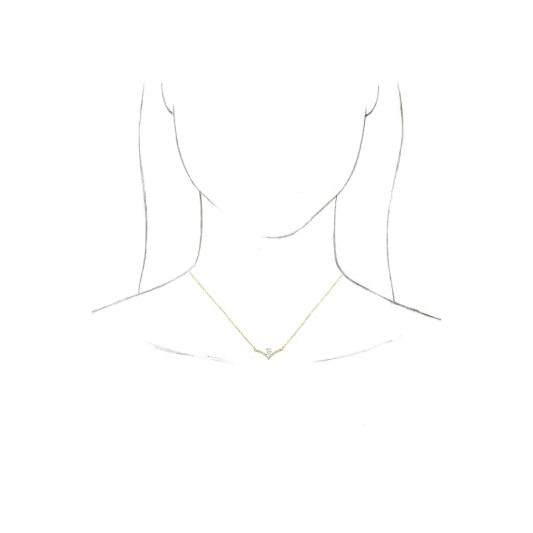 14K Gold Pear Natural Diamond V Bar Necklace