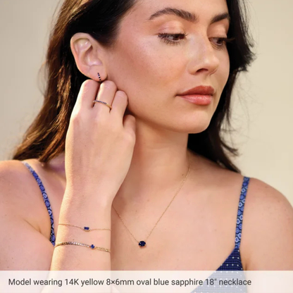 14K Solid Gold Lab-Grown Blue Sapphire 18" Necklace