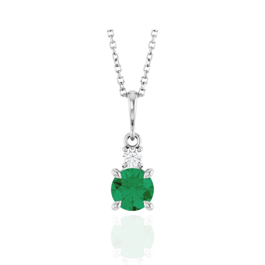 Lab-Grown Emerald Diamond Necklace 16–18" Adjustable Chain