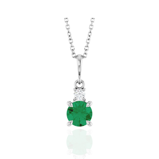 Lab-Grown Emerald Diamond Necklace 16–18" Adjustable Chain