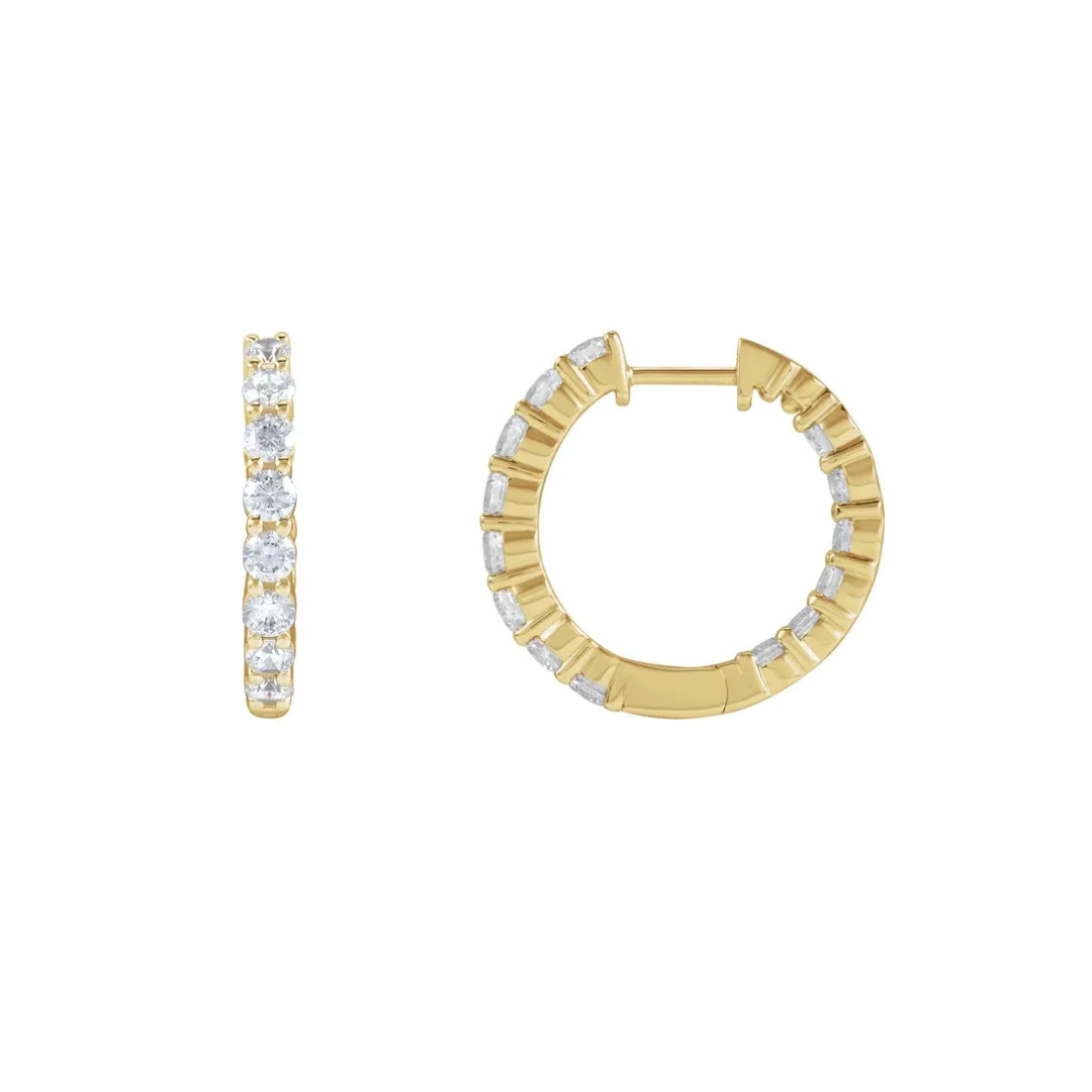 14K Gold 2 CTW Lab Diamond Inside-Out Hoop Earrings