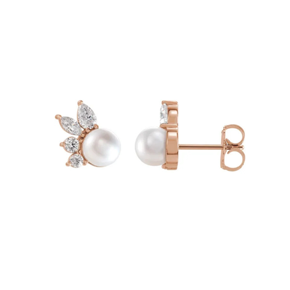 Natural Diamond 0.5 CTW  & Cultured Akoya Pearl Earrings