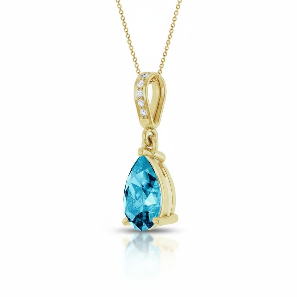 Blue Aquamarine & Diamond Pear Pendant