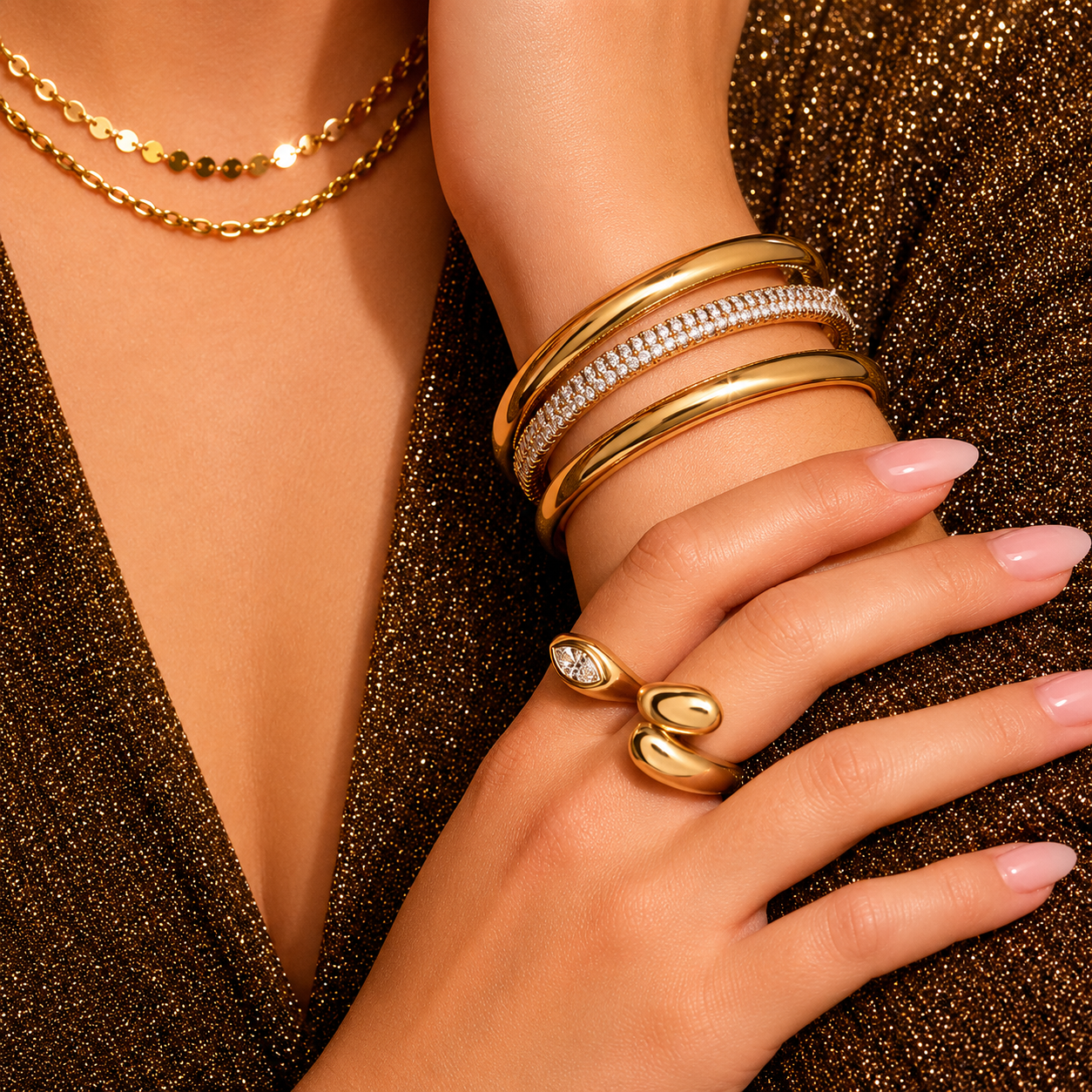 14K Solid Yellow Gold Bypass Ring