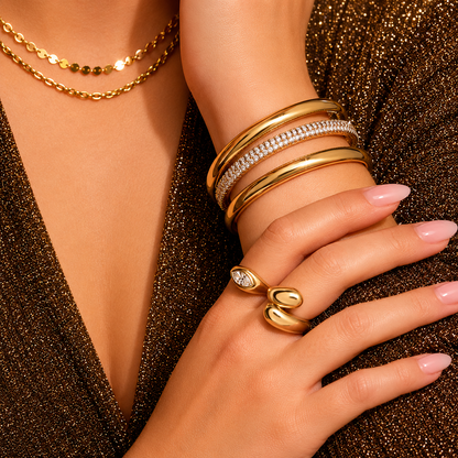 14K Solid Yellow Gold Bypass Ring