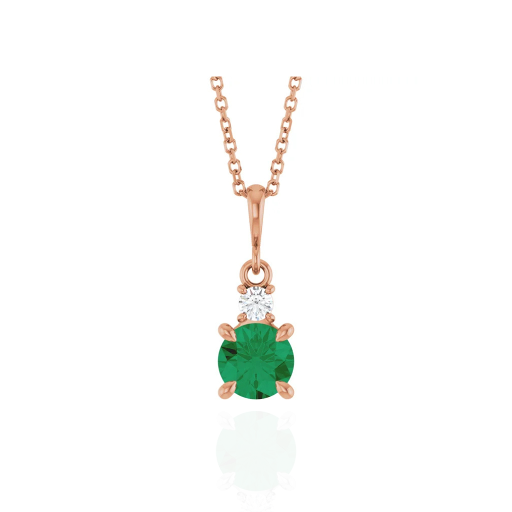 Lab-Grown Emerald Diamond Necklace 16–18" Adjustable Chain