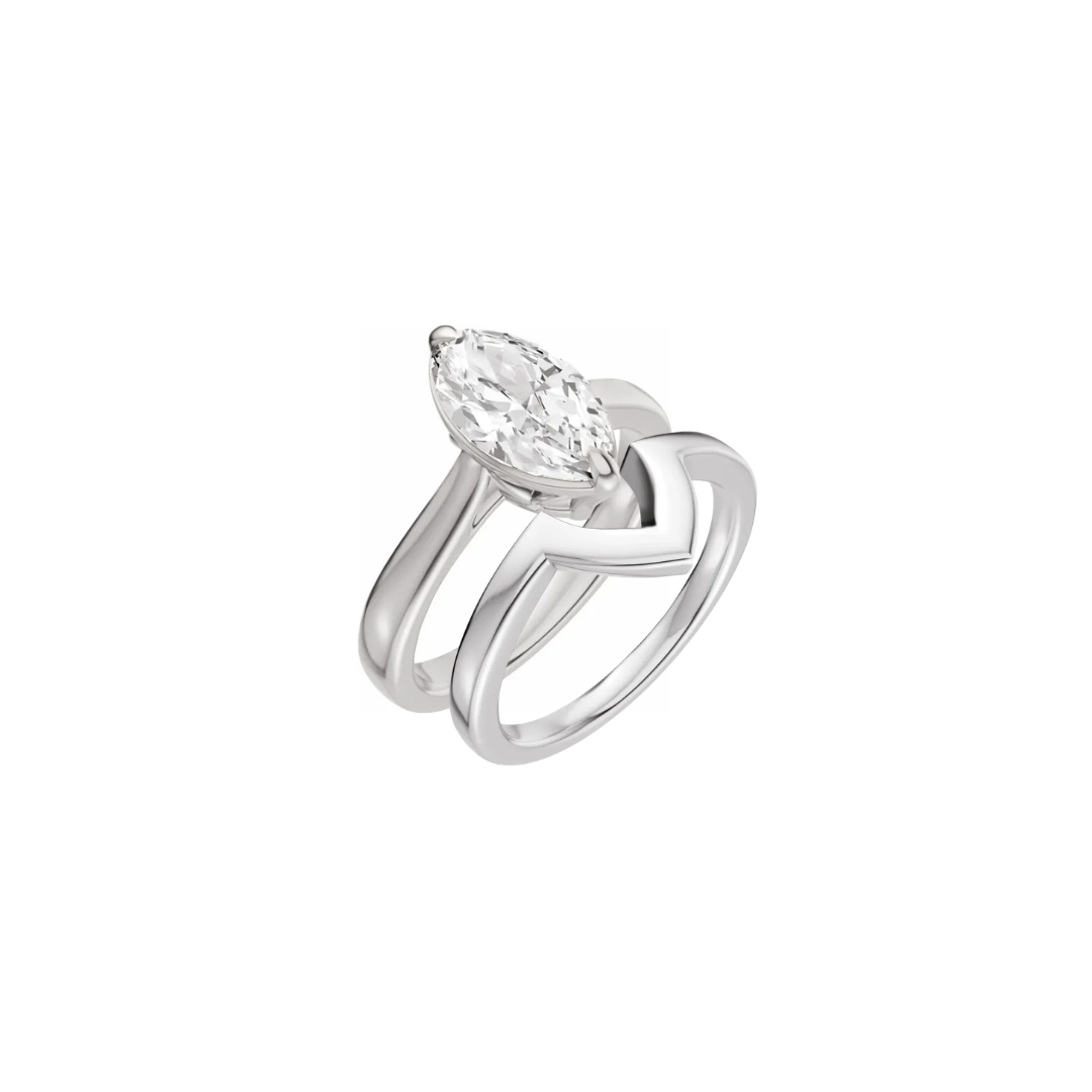 14K Solid Gold Marquise Engagement Ring & Band Set