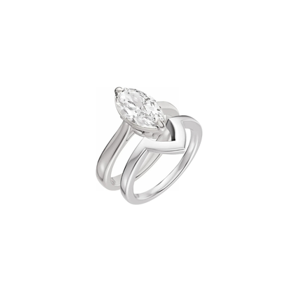 14K Solid Gold Marquise Engagement Ring & Band Set