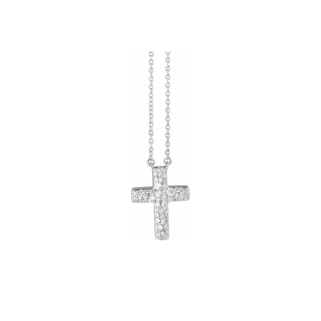 14K Yellow Gold Lab-Grown Diamond Cross Pendant Necklace, 18"