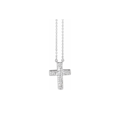 14K Yellow Gold Lab-Grown Diamond Cross Pendant Necklace, 18"