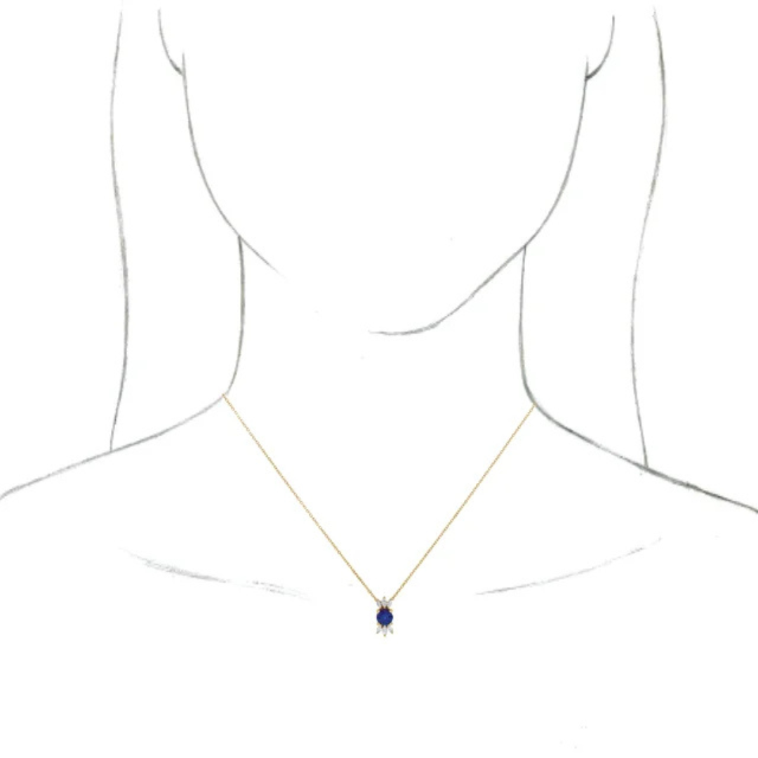 14K Gold Blue Sapphire & Natural Diamond Necklace 16-18"