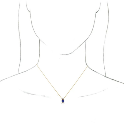 14K Gold Blue Sapphire & Natural Diamond Necklace 16-18"