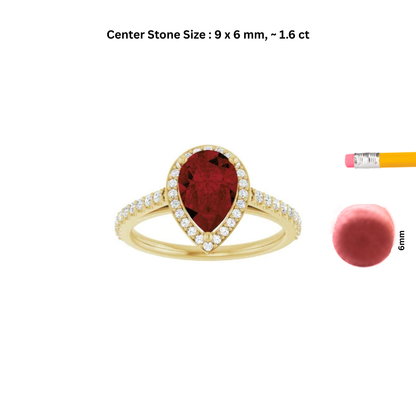 Classic Pear Garnet Halo Ring with Diamond Accents