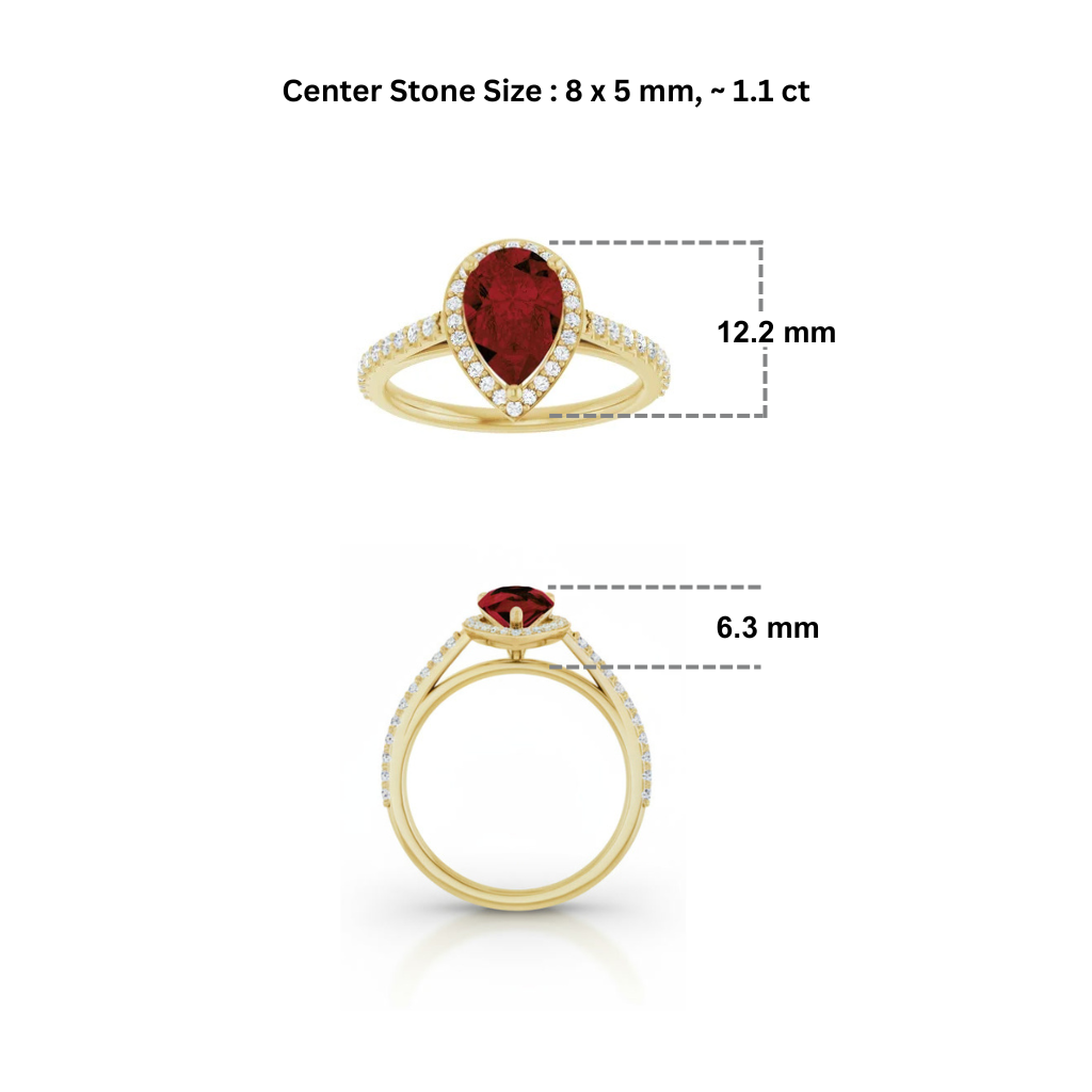 Classic Pear Garnet 1.1 ct Halo Ring with Diamond Accents