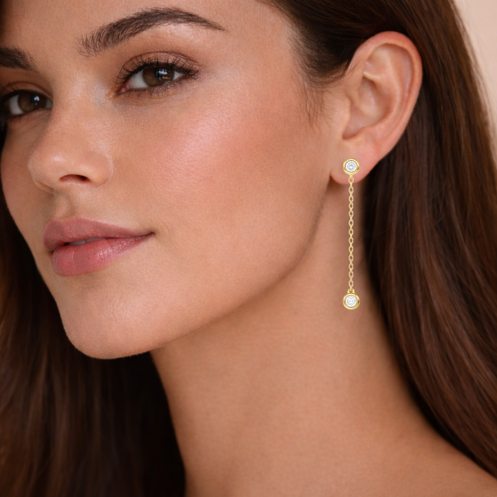 Modern Gold Chain Earrings with Lab-Grown Diamonds