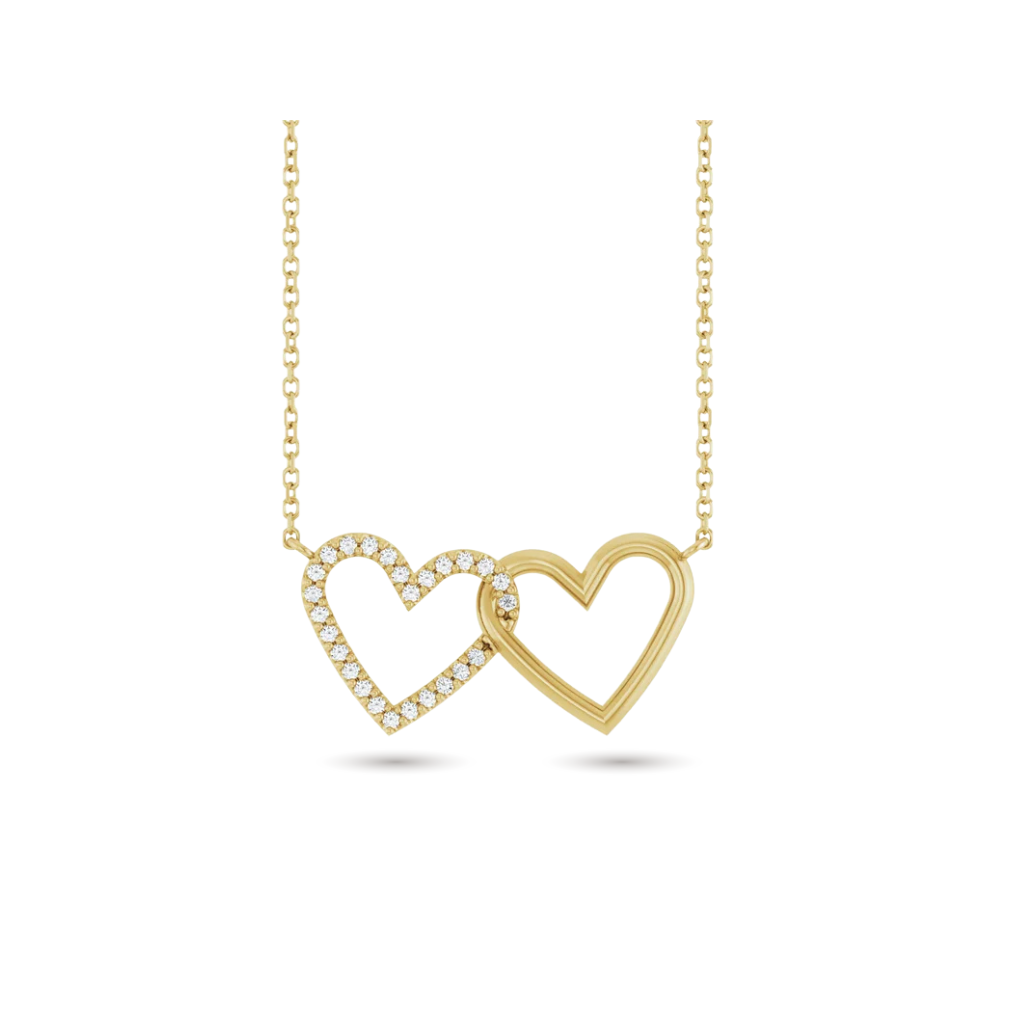 Natural Diamond Petite Double Interlocking Heart Necklace