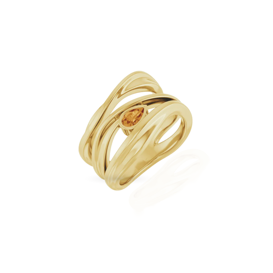 Natural Citrine Pear Ring in Solid Gold