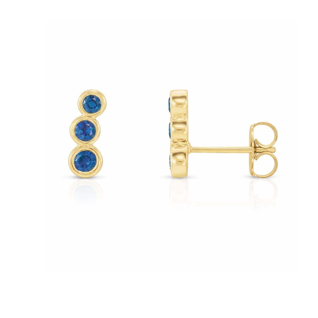 Natural Blue Sapphire Ear Climber Earrings in 14K Yellow Gold