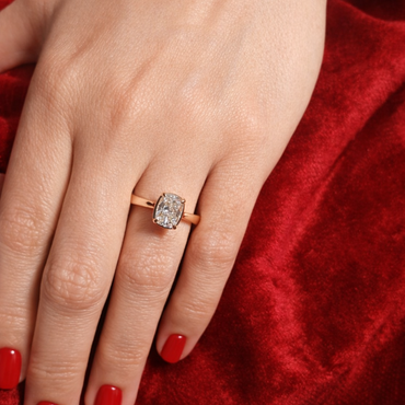 Solitaire Elongated Cushion Engagement Ring with Claw Prongs