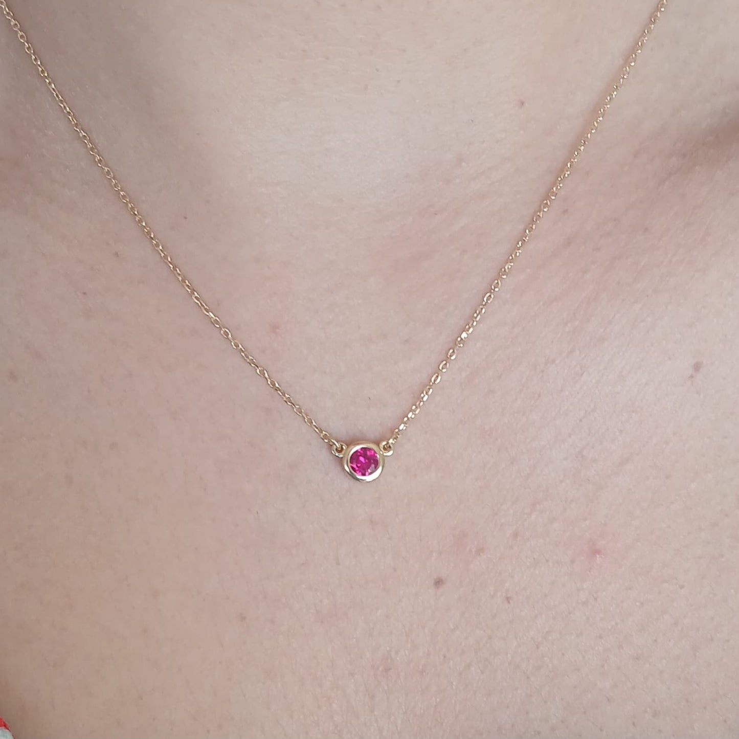 Round Lab-Grown Ruby Solitaire Necklace