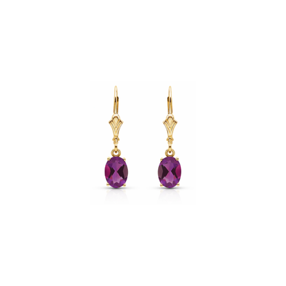 Natural Amethyst Drop Dangle Earrings 14K Yellow Gold Leverback