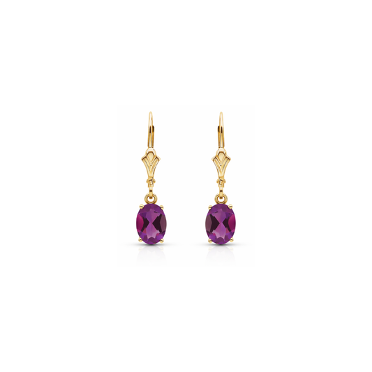 Natural Amethyst Drop Dangle Earrings 14K Yellow Gold Leverback