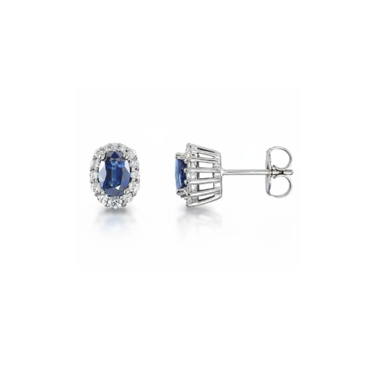 Natural Blue Sapphire & Natural Diamond Earrings