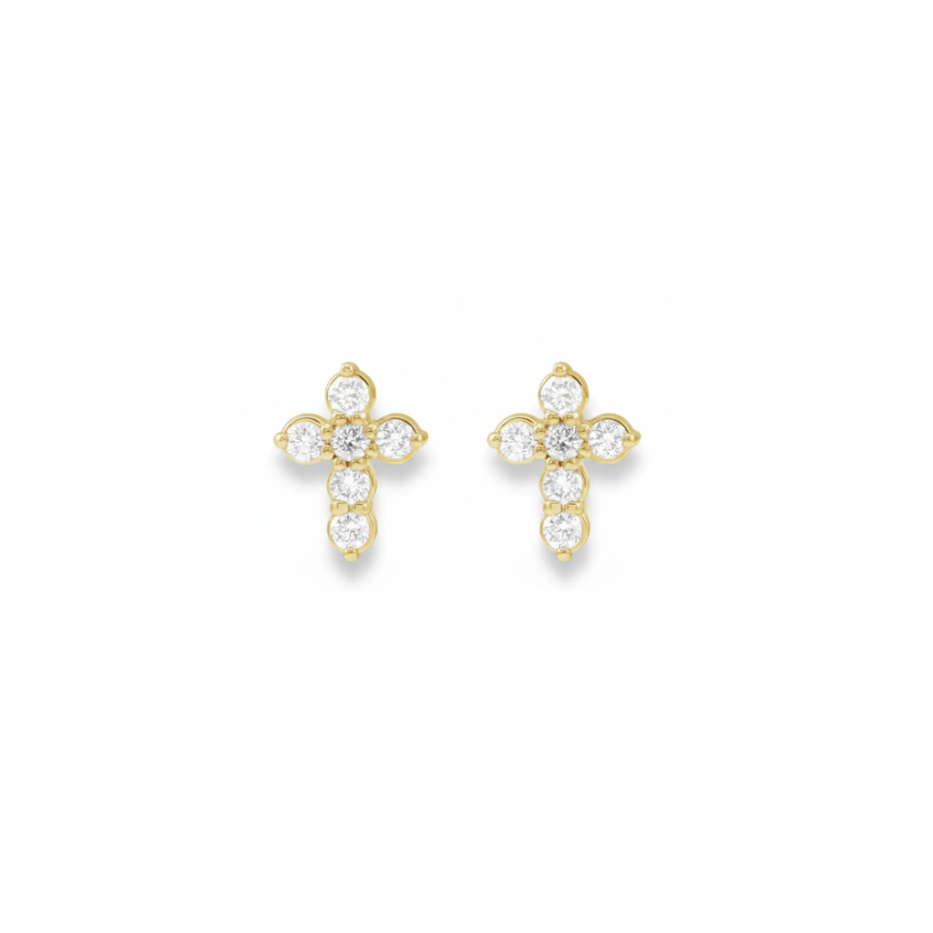 Natural Diamond Cross Earrings in Solid Gold