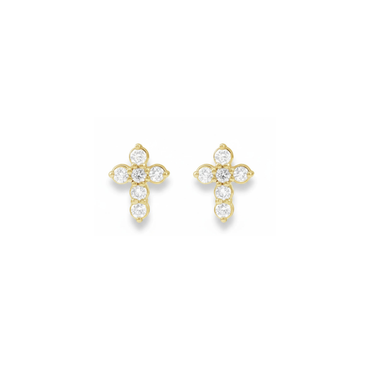 Natural Diamond Cross Earrings in Solid Gold