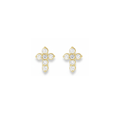 Natural Diamond Cross Earrings in Solid Gold
