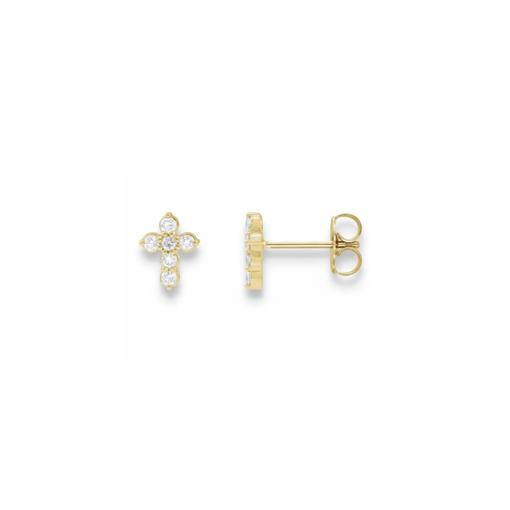 Natural Diamond Cross Earrings in Solid Gold