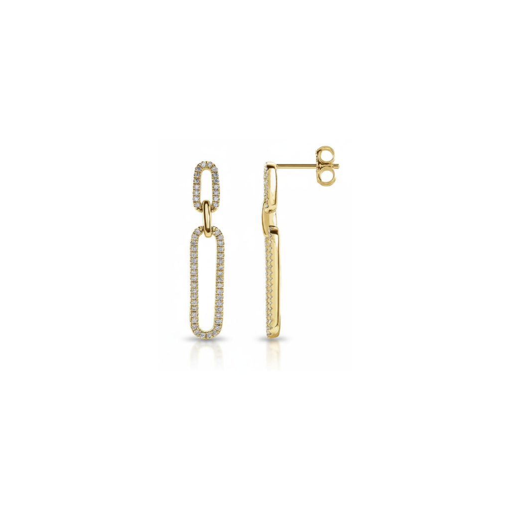 Natural Diamond Link Earrings in 14K Yellow Gold