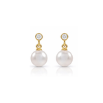 Akoya Pearl & Natural Diamond Earrings in Solid Yellow Gold Image