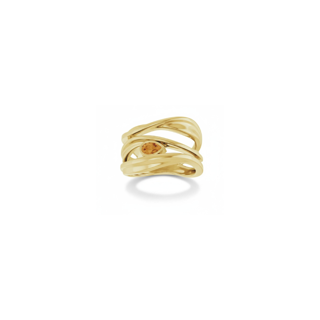 Natural Citrine Pear Ring in Solid Gold