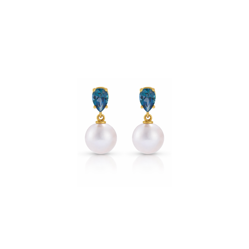 Akoya Pearl Earrings with Natural London Blue Topaz