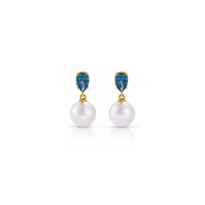 Akoya Pearl Earrings with Natural London Blue Topaz