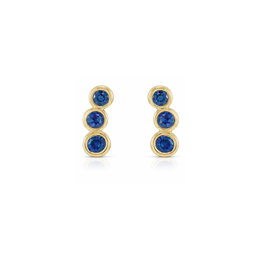 Natural Blue Sapphire Ear Climber Earrings in 14K Yellow Gold