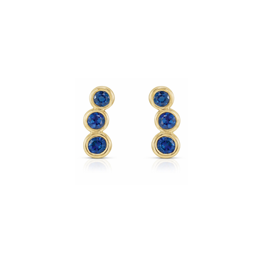 Natural Blue Sapphire Ear Climber Earrings in 14K Yellow Gold