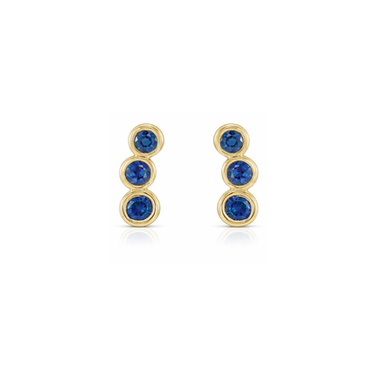 Natural Blue Sapphire Ear Climber Earrings in 14K Yellow Gold