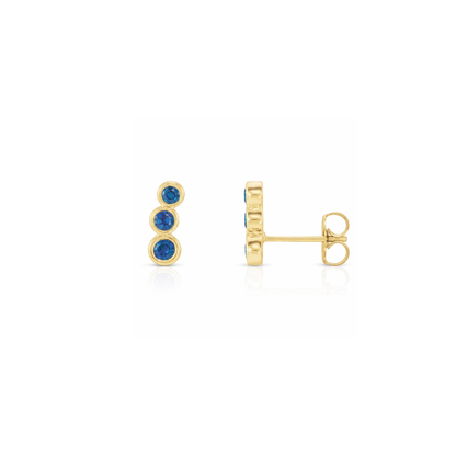 Natural Blue Sapphire Ear Climber Earrings in 14K Yellow Gold