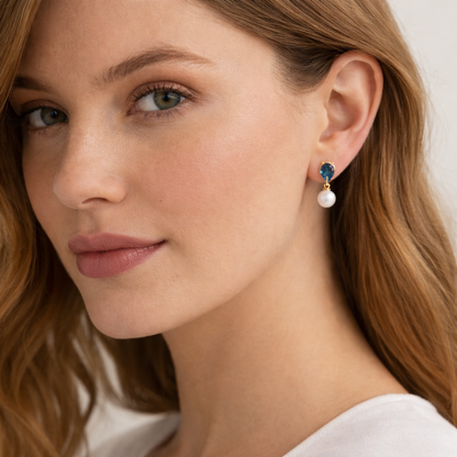 Akoya Pearl Earrings with Natural London Blue Topaz