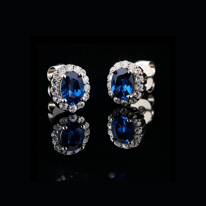 Natural Blue Sapphire & Natural Diamond Earrings