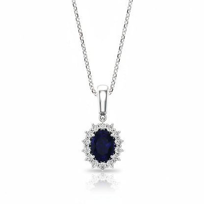 Oval Blue Sapphire Pendant with Diamond Accents